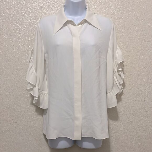 Michael Kors Collection Silk Georgette Ruffled Button Front Blouse Blouse Size 6 - Picture 2 of 8